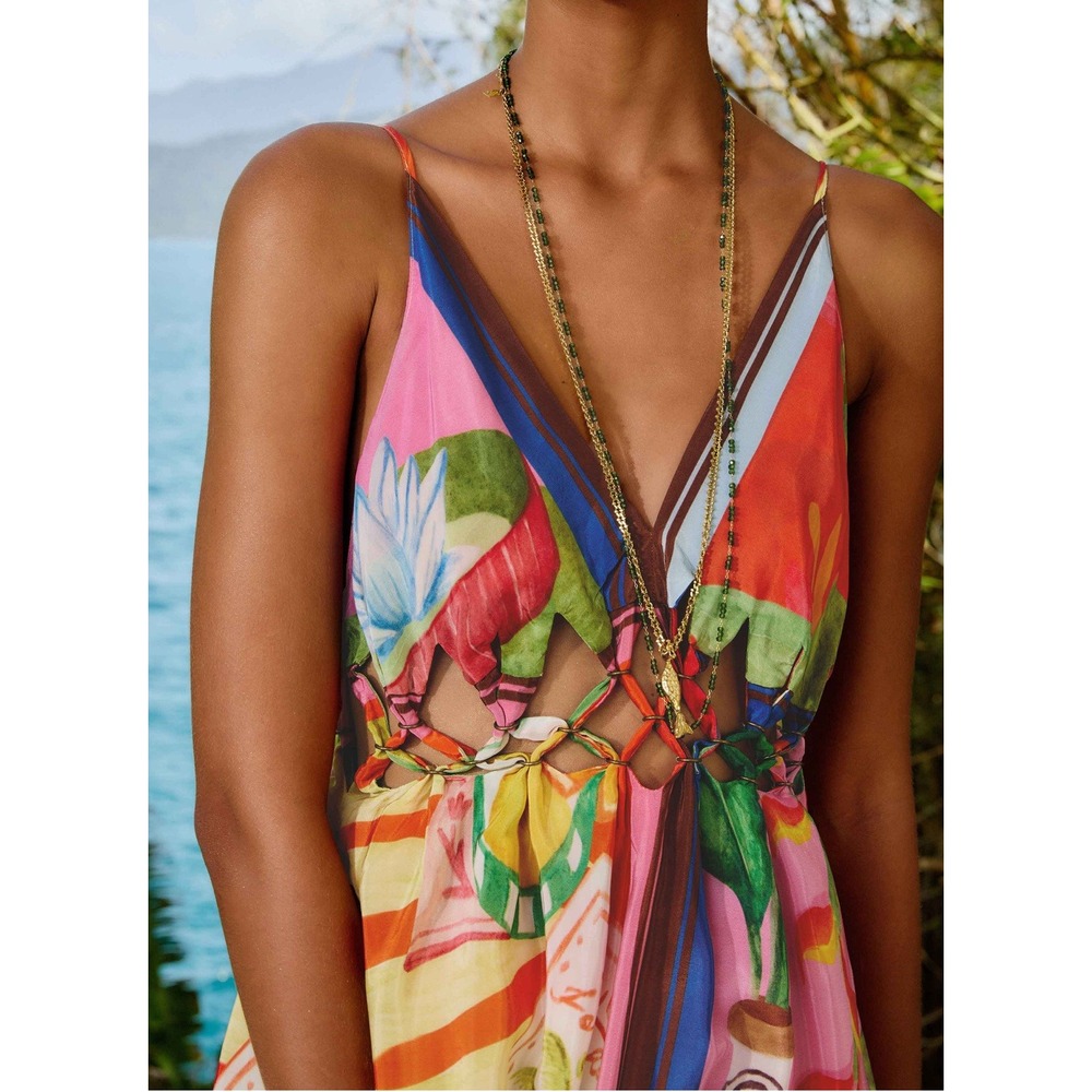 NWT FARM Rio Summer Picnic Macrame Yoke Maxi Dress M Tropical Boho - Picture 7 of 16